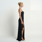 Robe maxi torsadée à épaules dénudées – Coupe décontractée, soirée, formelle pour femme