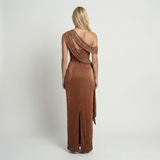 Robe maxi en satin à une épaule – Coupe moulante, détail drapé, soirée formelle