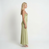 Robe maxi à broderies florales – Sans manches, col rond, élégante pour femme